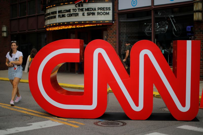 © Reuters. FILE PHOTO: The CNN logo stands outside the venue of the second Democratic 2020 U.S. presidential candidates debate, in the Fox Theater in Detroit, Michigan, U.S., July 30, 2019.    REUTERS/Brian Snyder/File Photo